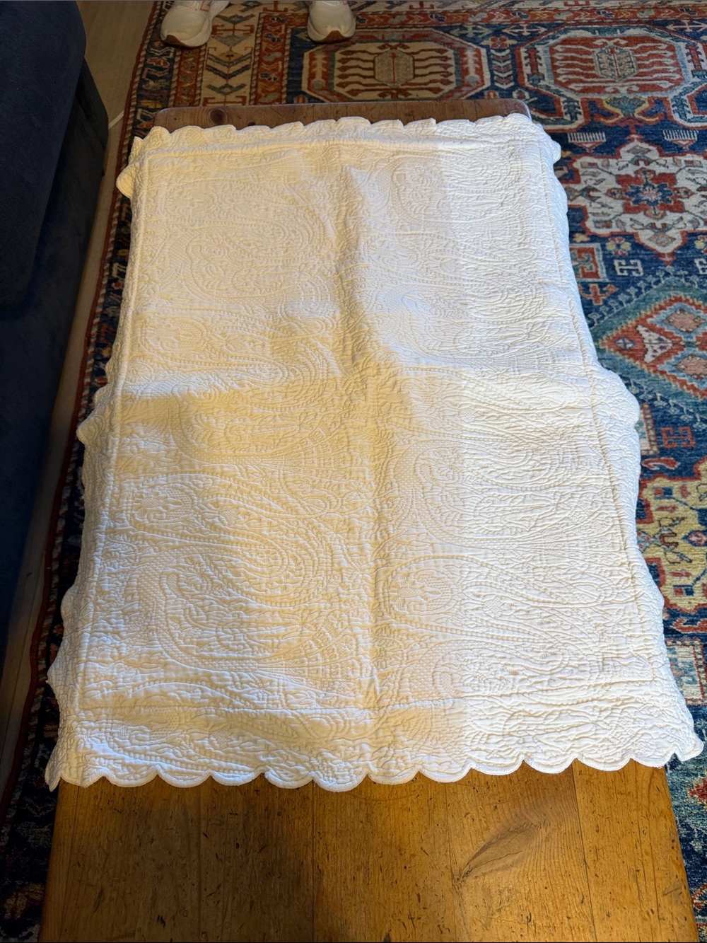 White Quilted Shams with Scalloped Edges